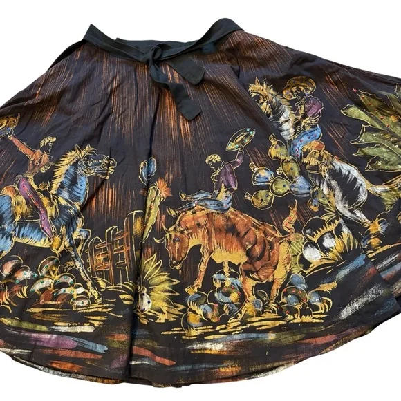 Vintage 1950’s/1960’s Matador Hand Painted Sequined Mexican Cotton Circle Skirt - Picture 2 of 16